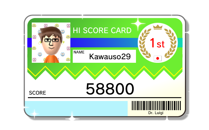 [HI SCORE CARD] 1st:Kawauso29 58800