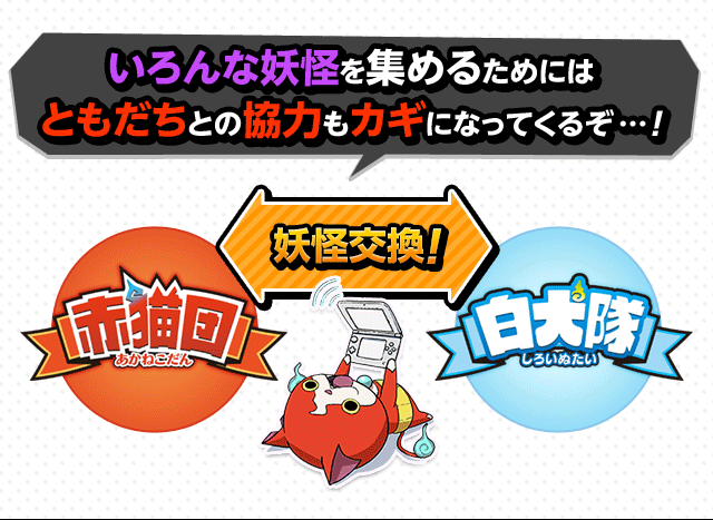 いろんな妖怪を集めるためにはともだちとの協力もカギになってくるぞ・・・!