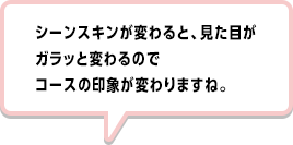 シーンスキンが変わると、見た目がガラッと変わるのでコースの印象が変わりますね。