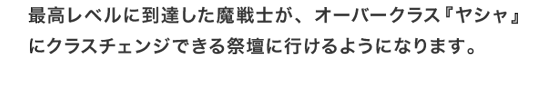 最高レベルに到達した魔戦士が、オーバークラス『ヤシャ』にクラスチェンジできる祭壇に行けるようになります。