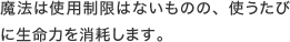 魔法は使用制限はないものの、使うたびに生命力を消耗します。