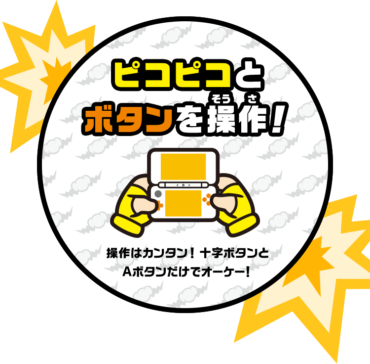 ピコピコとボタンを操作！ 操作はカンタン！ 十字ボタンとAボタンだけでオーケー！