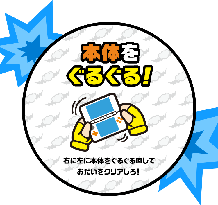 本体をぐるぐる！ 右に左に本体をぐるぐる回しておだいをクリアしろ！