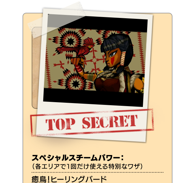 TOP SECRET スペシャルスチームパワー：（各エリアで１回だけ使える特別なワザ）癒鳥！ヒーリングバード