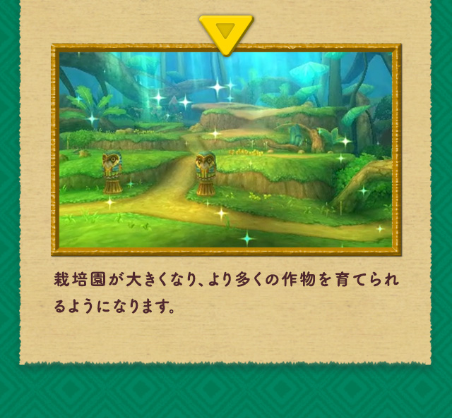 栽培園が大きくなり、より多くの作物を育てられるようになります。