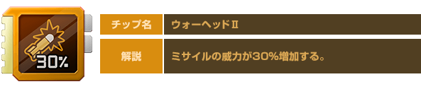 チップ名：ウォーヘッドⅡ　解説：ミサイルの威力が30%増加する。