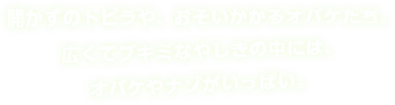 開かずのトビラや、 おそいかかるオバケたち。広くてブキミなやしきの中には、オバケやナゾがいっぱい。