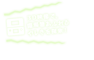 3D映像で、臨場感あふれるやしきを探索！ 3D映像は、NEWニンテンドー3DS・Newニンテンドー3DS LL・ニンテンドー3DS・ニンテンドー3DS LLでお楽しみいただけます。