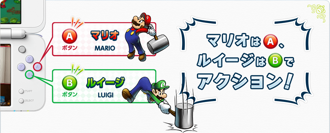 マリオはA、ルイージはBでアクション！