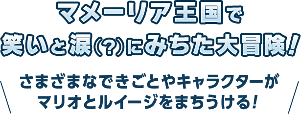 マメーリア王国で笑いと涙（？）にみちた大冒険！ / さまざまなできごとやキャラクターがマリオとルイージをまちうける！