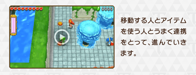 移動する人とアイテムを使う人とうまく連携をとって、進んでいきます。