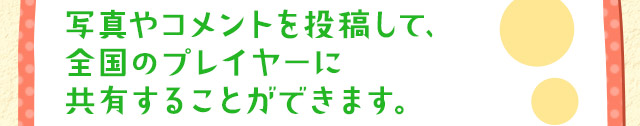 写真やコメントを投稿して、全国のプレイヤーに共有することができます。