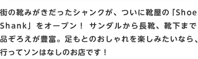 X̌C݂VNAɌĆuShoe ShankvI[vI T_璷CAC܂ŕi낦LxBƂ̂y݂Ȃsă\͂Ȃ̂XłI