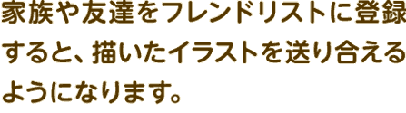 家族や友達をフレンドリストに登録すると、描いたイラストを送り合えるようになります。