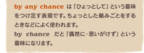 by any chance ́uЂƂāvƂӖ\łBƂ݂ƂƂȂǂɂ悭g܂Bby chance ƁuRɁEvvƂӖɂȂ܂B