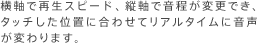 横軸で再生スピード、縦軸で音程が変更でき、タッチした位置に合わせてリアルタイムに音声が変わります。