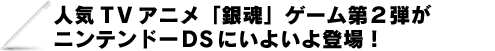 人気TVアニメ「銀魂」ゲーム第２弾がニンテンドーＤＳにいよいよ登場！