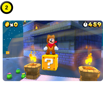 いつものタヌキマリオみたいだけど、首に赤い布を巻いている！？