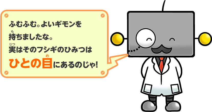 ふむふむ。よいギモンを持ちましたな。実はそのフシギのひみつはひとの目にあるのじゃ！