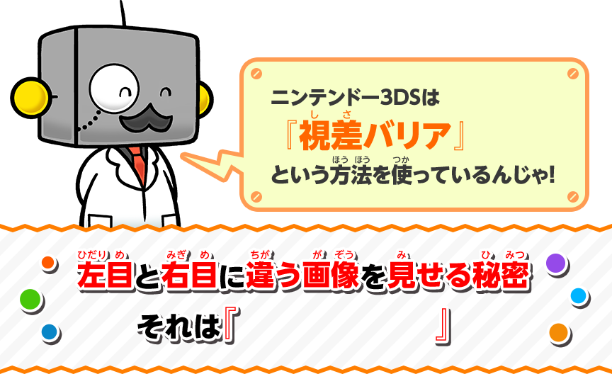ニンテンドー3DSは『視差バリア』という方法を使っているんじゃ！ 左目と右目に違う画像を見せる秘密 それは