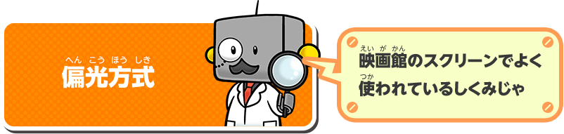 偏光方式 映画館のスクリーンでよく使われているしくみじゃ