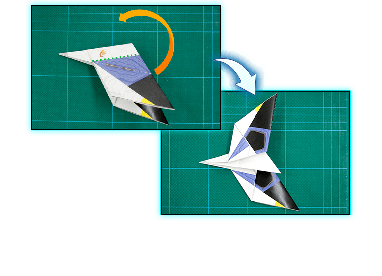 緑の線で示した部分で谷折りします。 