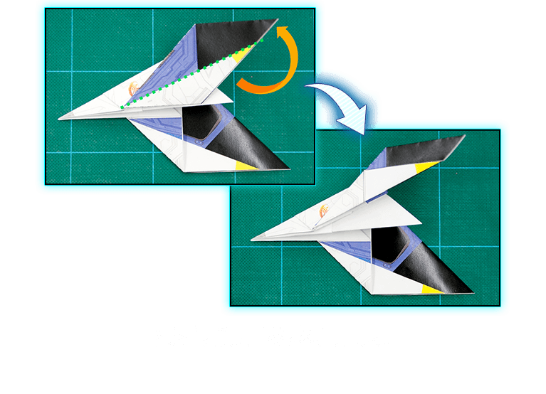 緑の線で示した部分で谷折りします。