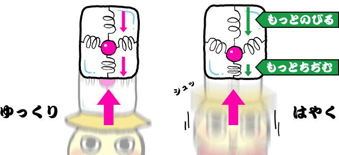上のバネはもっとのびる・下のバネはもっとちぢむ
