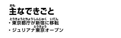 主なできごと　・東京都庁が新宿に移転　・ジュリアナ東京オープン