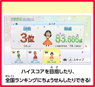ハイスコアを目指したり、全国ランキングにちょうせんしたりできる！