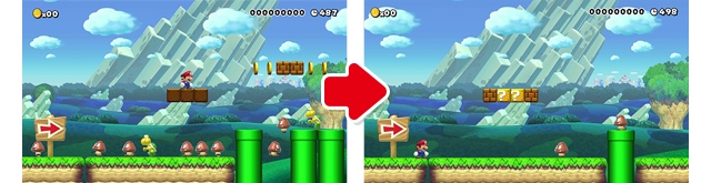 (1)は、配置してあるパーツの数も多いし、敵の数も多くてミスしやすいので、クリボーが出てくる土管を1個にして、位置も少しずらしてみてはどうだろう?