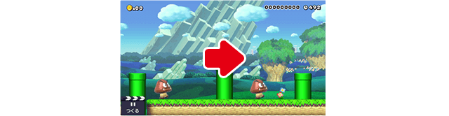 (3)でかクリボーを連続で踏めるようにしているのは気持ちいいね、あぁ～いいねぇ。ここはそのまま採用！