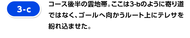 [3-c] コース後半の雲地帯。ここは3-bのように寄り道ではなく、ゴールへ向かうルート上にテレサを紛れ込ませた。