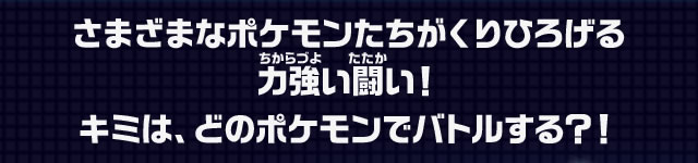 さまざまなポケモンたちがくりひろげる力強い闘い！キミは、どのポケモンでバトルする？！