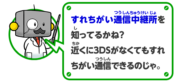 すれちがい通信中継所を知ってるかね？近くに3DSがなくてもすれちがい通信できるのじゃ。