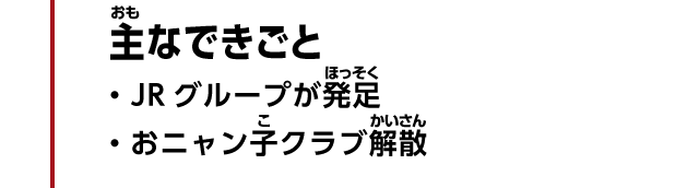 主なできごと　・JRグループが発足　・おニャン子クラブ解散