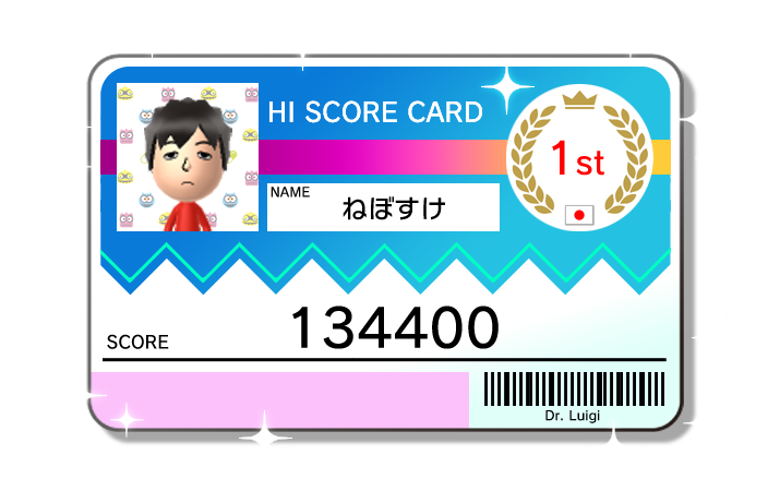 [HI SCORE CARD] 1st:˂ڂ 134400
