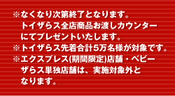 ���Ȃ��Ȃ莟��I���ƂȂ�܂��B�g�C�U��X�S�X���i���n���J�E���^�[�ɂăv���[���g�������܂��B���g�C�U��X�撅���v5�����l���Ώۂł��B���G�N�X�v���X(���Ԍ���)�X�܁E�x�r�[�U��X�P�ƓX�܂́A���{�ΏۊO�ƂȂ�܂��B