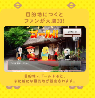 �ړI�n�ɂ��ƃt�@�����呝���I�ړI�n�ɃS�[������ƁA�܂��V���ړI�n���ݒ肳��܂��B