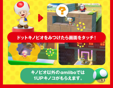 �h�b�g�L�m�s�I���݂������ʂ��^�b�`�I�L�m�s�I�ȊO��amiibo�ł�1UP�L�m�R�����炦�܂��B