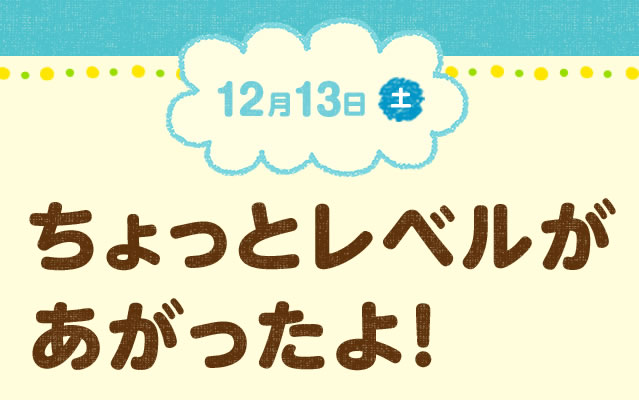 12月13日(土) ちょっとレベルがあがったよ!