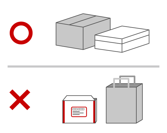 紙袋や封筒類での梱包/送付は避け、不要なダンボール箱など本体・付属品が入る丈夫な箱をご用意ください。 ※本体・Joy-Con・ドックは外した状態でお送りください。