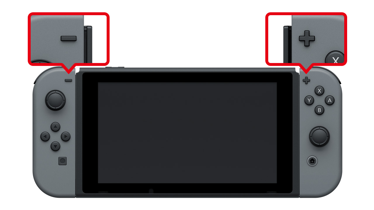 左側に取り付けるJoy-Conには-ボタンが、右側に取り付けるJoy-Conには+ボタンが付いています。