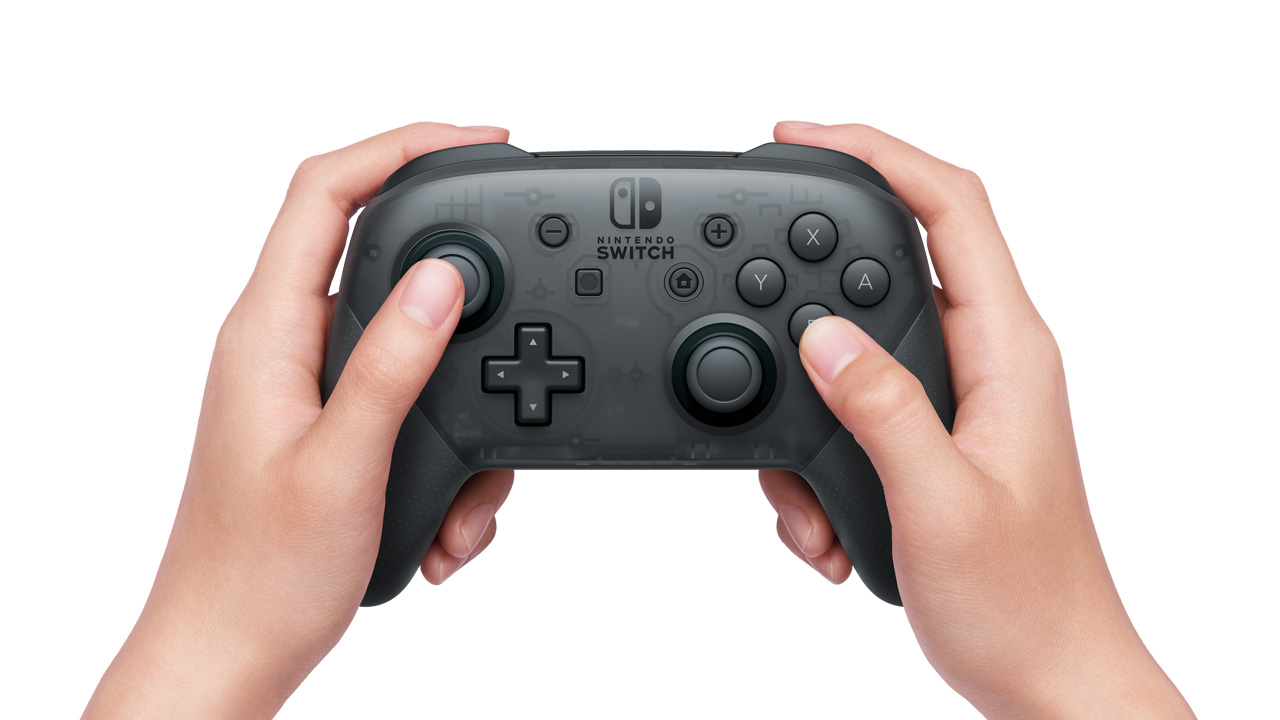 Nintendo Switch Proコントローラーを手にした状態です。