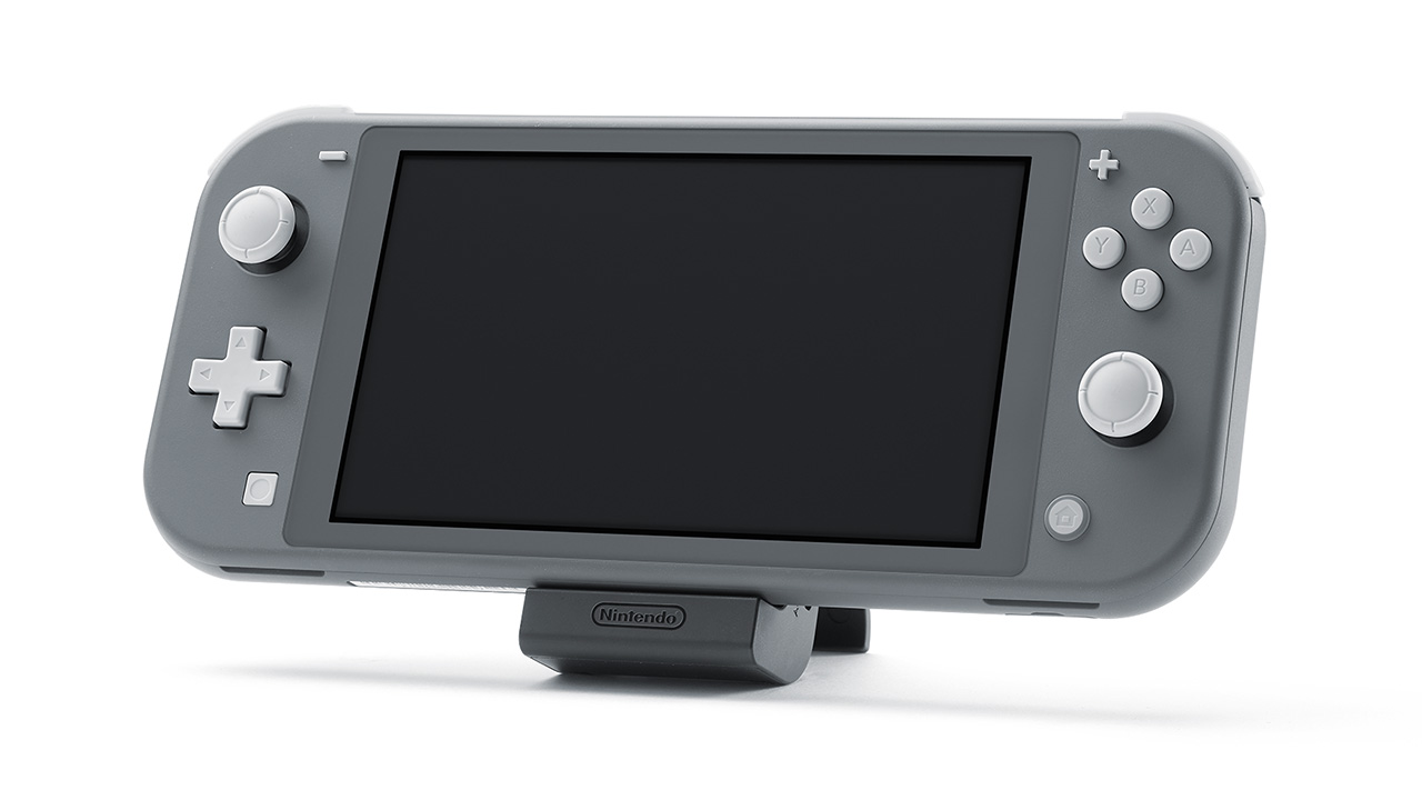 別売のNintendo Switch充電スタンド（フリーストップ式）などを使用すると、見やすい角度で遊べます（Nintendo Switch Lite本体にスタンドは付属していません）。