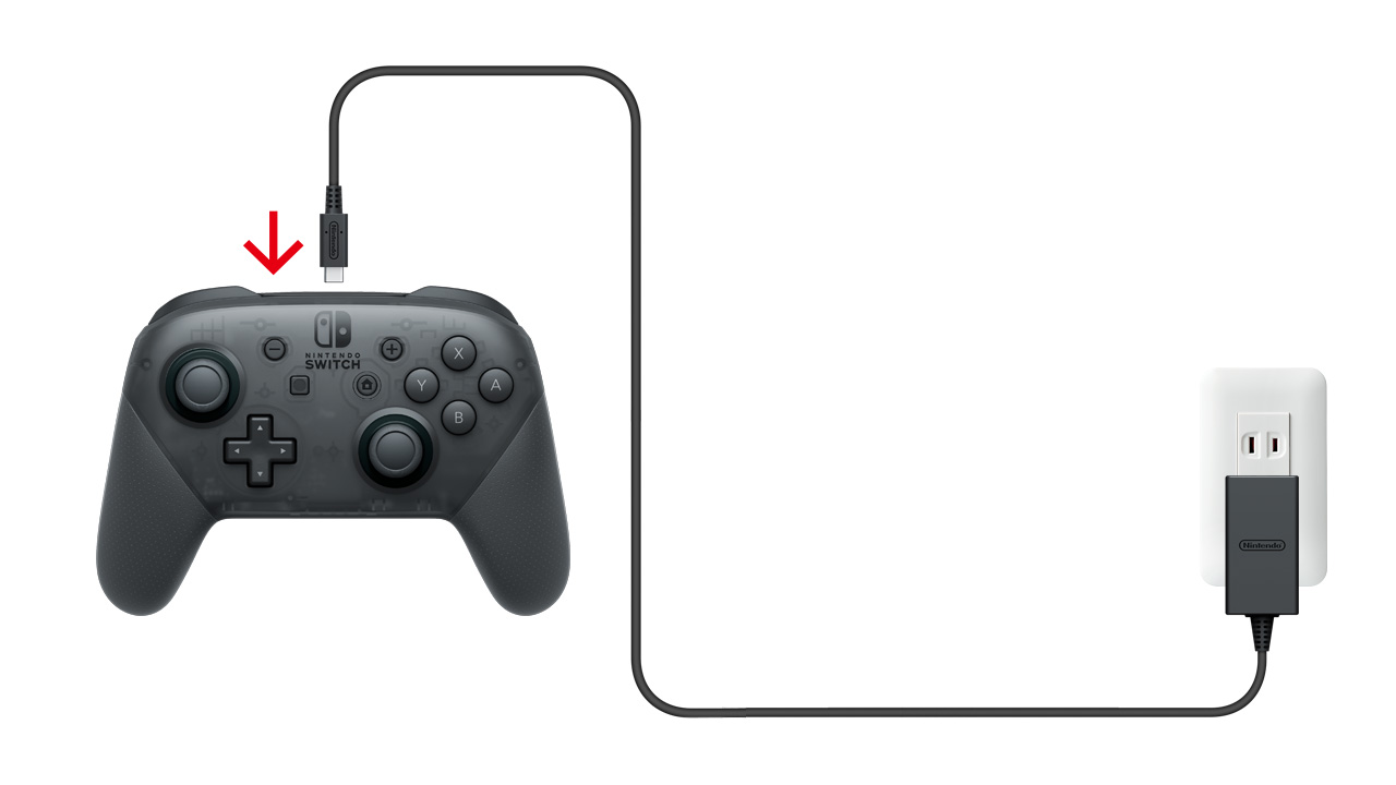 付属のACアダプターと、Nintendo Switch Proコントローラーを接続しています。