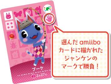 選んだamiiboカードに描かれたジャンケンのマークで勝負！