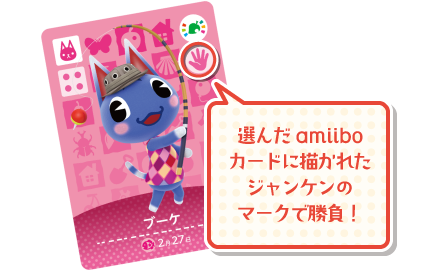 選んだamiiboカードに描かれたジャンケンのマークで勝負！