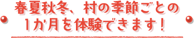 春夏秋冬、村の季節ごとの1か月を体験できます！