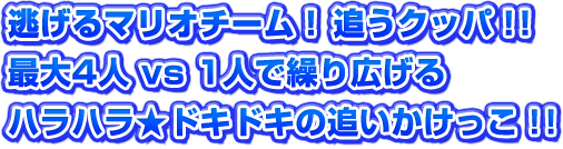 逃げるマリオチーム！追うクッパ！！最大４人 vs 1人で繰り広げるハラハラ・ドキドキの追いかけっこ！！